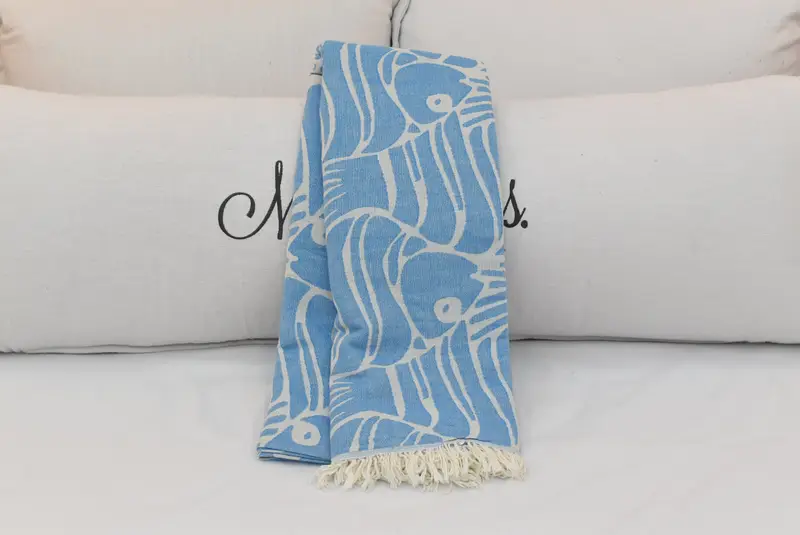 Organic Throw, Gift For Him, Personalized Blanket, Custom Blanket, Valentine Day Gift For Her, Boho Throw Blankets, 70x60 Cotton Fish Design Towel - 5