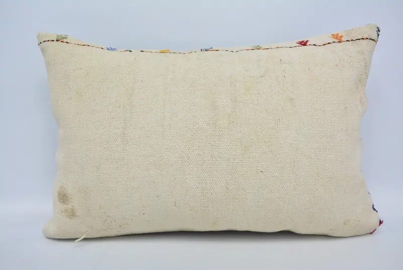 Throw Kilim Pillow, Turkish Bench Pillow Cover, 16x24 Beige Pillow Cover, Pillow Cover, Pillow for Sofa, Antique Pillows, Accent Throw Pillow Cover - 1