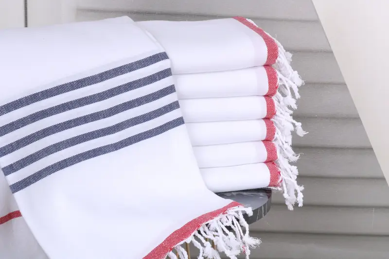 Striped Beach Towel Navy Cotton Turkish, 40x71 Inches