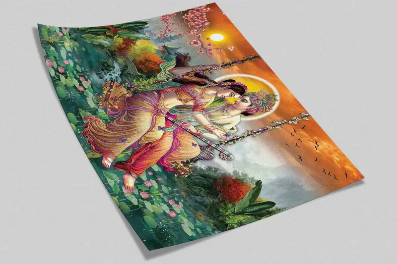 Reproduction Wall Mural, Radha Krishna Wall Mural, Hindu Gift Wallpaper, Radha Krishna Painting Wall Decor, Layered Paper Art, - 10