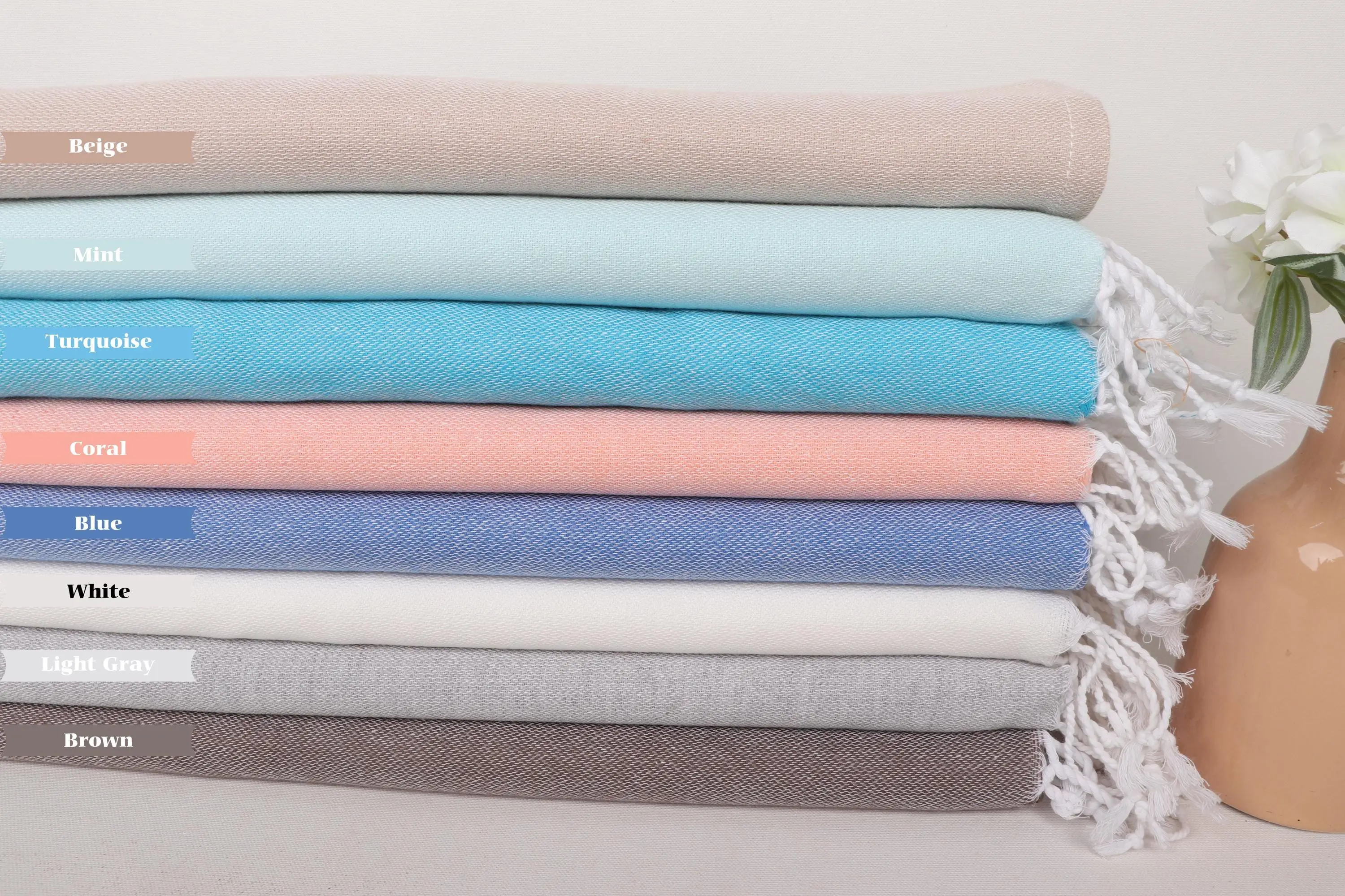 Home Gift Cotton Tea Towel Solid Beige, 24x36 Inches - 1