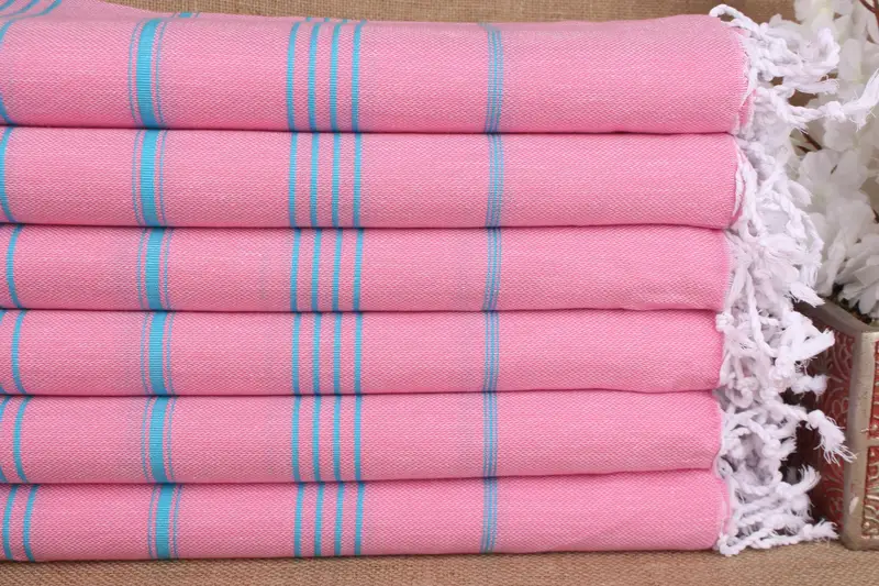 手作りのピンクターコイズトルコ綿タオル、40x71インチ