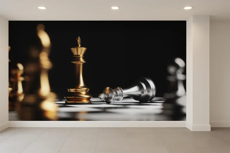 Eleganter, moderner schwarz-goldener Schachliebhaber-Büro-Tapetendruck