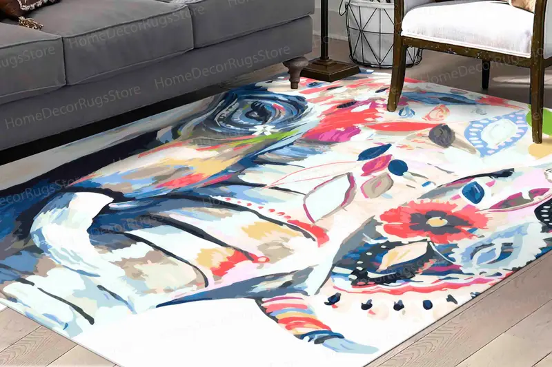 Moderner bedruckter Teppich: Abstraktes, farbenfrohes Elefanten-Design für Zuhause