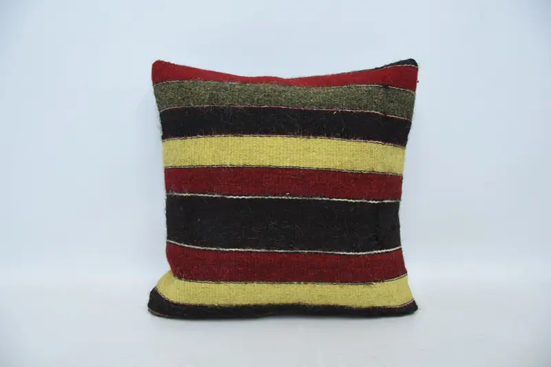 Striped Square Turkish Pillow Case, Moroccan DesignerYellow 20x20 inch Euro Sham - 1