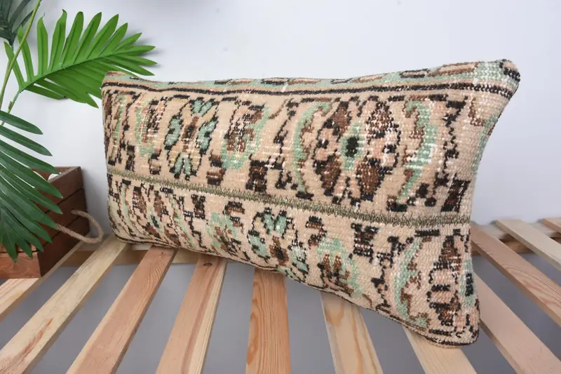 Cushion Case, 12x24 Beige Cushion Cover, Handwoven Pillow Case, Indoor Cushion, Kilim Pillow Cover, Gift Pillow, Kilim Pillow - 4