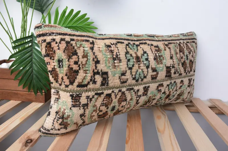 Cushion Case, 12x24 Beige Cushion Cover, Handwoven Pillow Case, Indoor Cushion, Kilim Pillow Cover, Gift Pillow, Kilim Pillow - 5