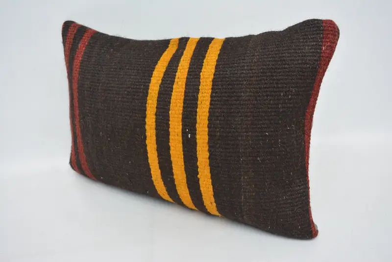 Boho Pillow Sham Cover, Southwestern Pillow Sham, Turkish Kilim Pillow, Vintage Kilim Pillow, Cotton Cushion, 16x24 Brown Cushion, Cushion - 4