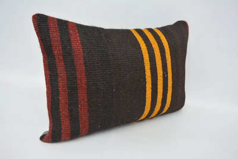 Boho Pillow Sham Cover, Southwestern Pillow Sham, Turkish Kilim Pillow, Vintage Kilim Pillow, Cotton Cushion, 16x24 Brown Cushion, Cushion - 3