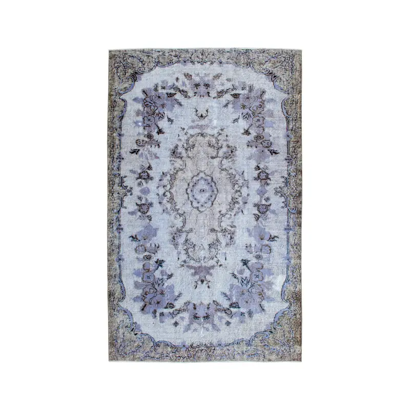 Vintage Turkish Oushak Rug 5.6x9.4 ft (171x286 cm), Blue Oriental Wool Rug - 1