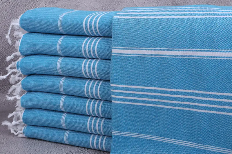 Organic Turkish Beach Towel Dark Turquoise Stripes, 40x71 Inches