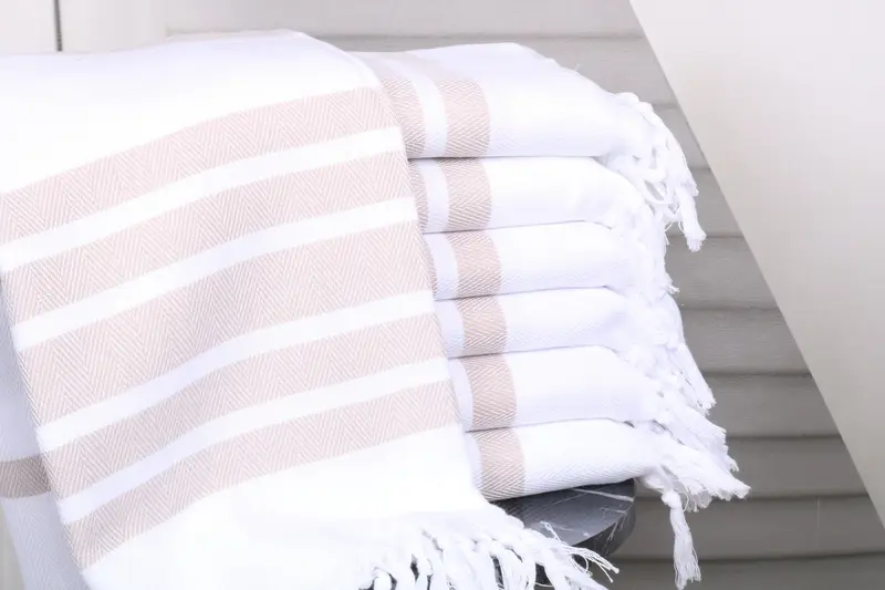 Personalized Turkish Towel Beige Chevron, 40x71 Inches