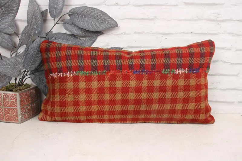 Turkish Pillow, Pillow Cover, 12x24 Red Cushion, Vintage Kilim Pillow, Customized Pillow Case, Handmade Kilim Cushion, Retro Pillow Sham - 1