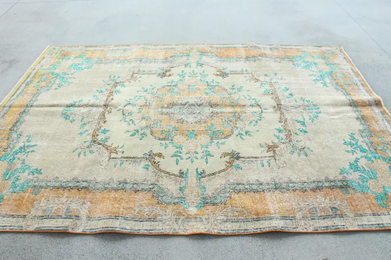 Vintage 5,9x8,7 ft Teppich, großer türkischer Teppich, gelb blauer marokkanischer Teppich - 1