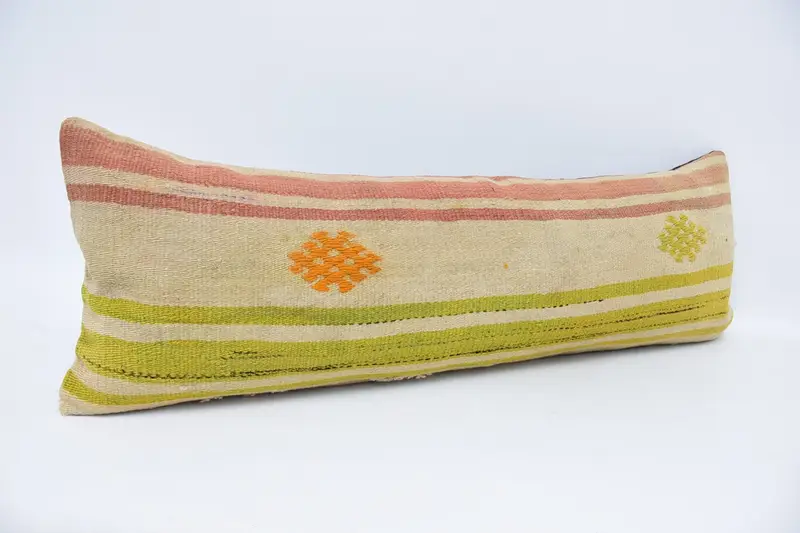 Wool Kilim Pillow Pillow Cover, 12x36 Beige Cushion Case, Pillow Case, Boho Pillow, Farmhouse Cushion, Handmade Kilim Cushion, Vintage Kilim Pillow - 3