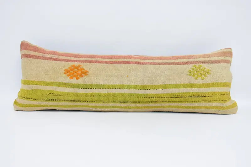 Wool Kilim Pillow Pillow Cover, 12x36 Beige Cushion Case, Pillow Case, Boho Pillow, Farmhouse Cushion, Handmade Kilim Cushion, Vintage Kilim Pillow - 1