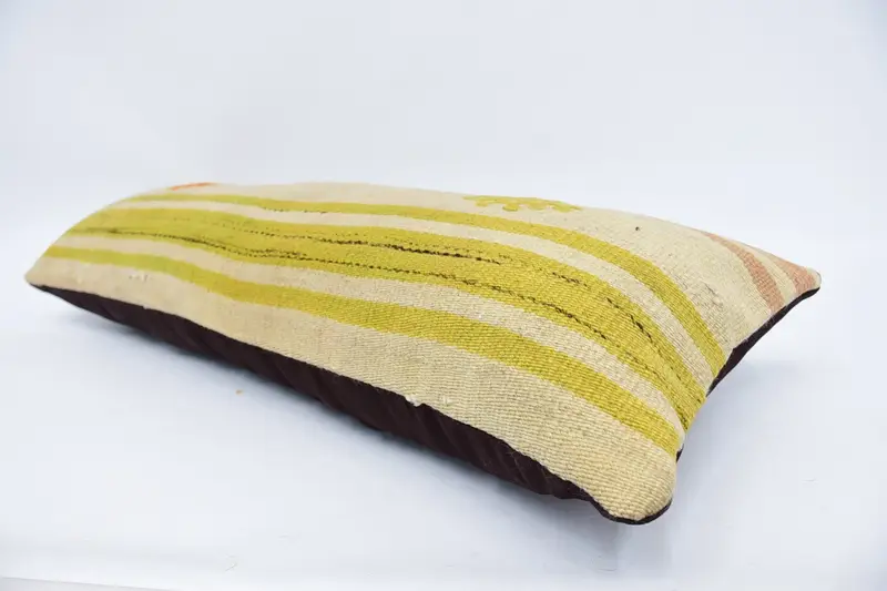 Wool Kilim Pillow Pillow Cover, 12x36 Beige Cushion Case, Pillow Case, Boho Pillow, Farmhouse Cushion, Handmade Kilim Cushion, Vintage Kilim Pillow - 5