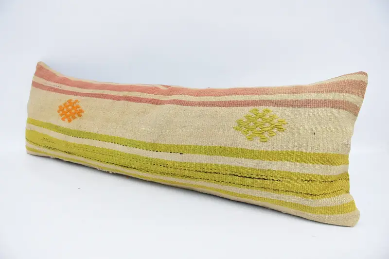 Wool Kilim Pillow Pillow Cover, 12x36 Beige Cushion Case, Pillow Case, Boho Pillow, Farmhouse Cushion, Handmade Kilim Cushion, Vintage Kilim Pillow - 4