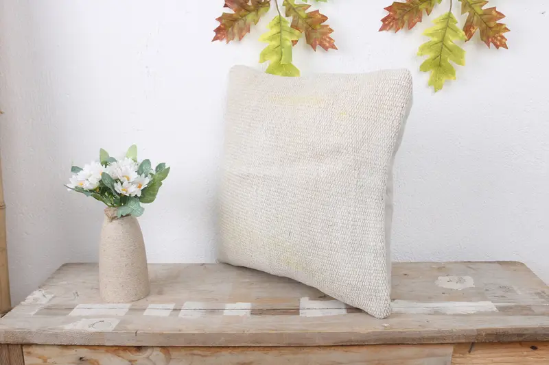 14x14 White Pillow Cover, Handmade Kilim Cushion, Bench Cushion Case, Boho Pillow Sham Cover, Throw Kilim Pillow, Car Cushion Case, Pillow Sham - 4