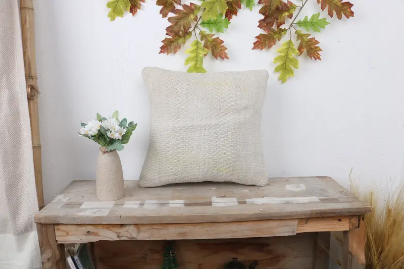 14x14 White Pillow Cover, Handmade Kilim Cushion, Bench Cushion Case, Boho Pillow Sham Cover, Throw Kilim Pillow, Car Cushion Case, Pillow Sham - 1