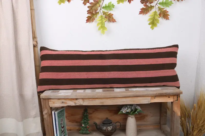 Vintage Kilim Pillow, Wool Kilim Pillow Pillow Case, Pillow Cover, 12x36 Pink Cushion Cover, Turkish Kilim Pillow, Throw Kilim Pillow - 1