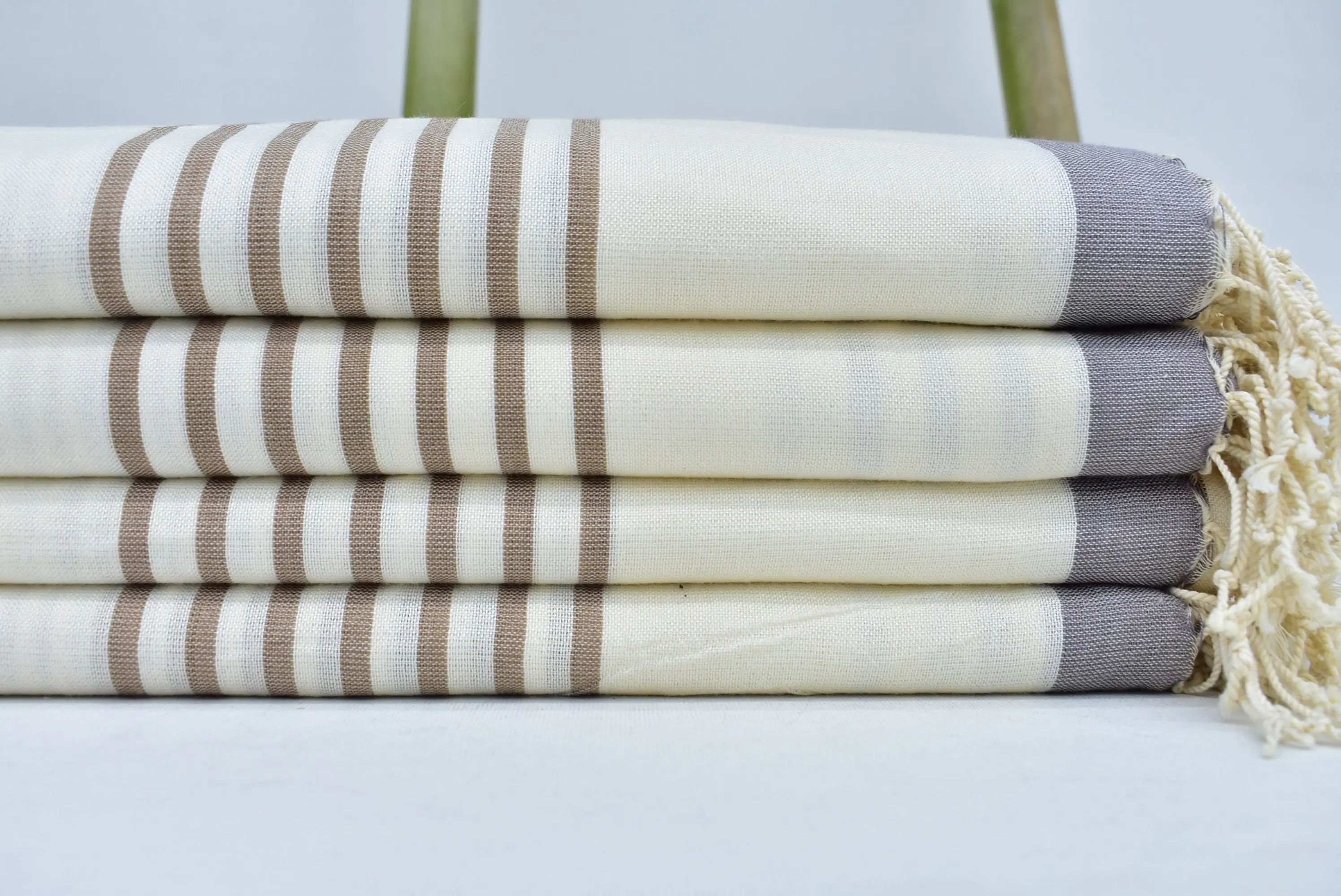 Personalized Wedding Gift, 70x40 Inch Gray-Brown Striped Turkish Bath Towel - 1
