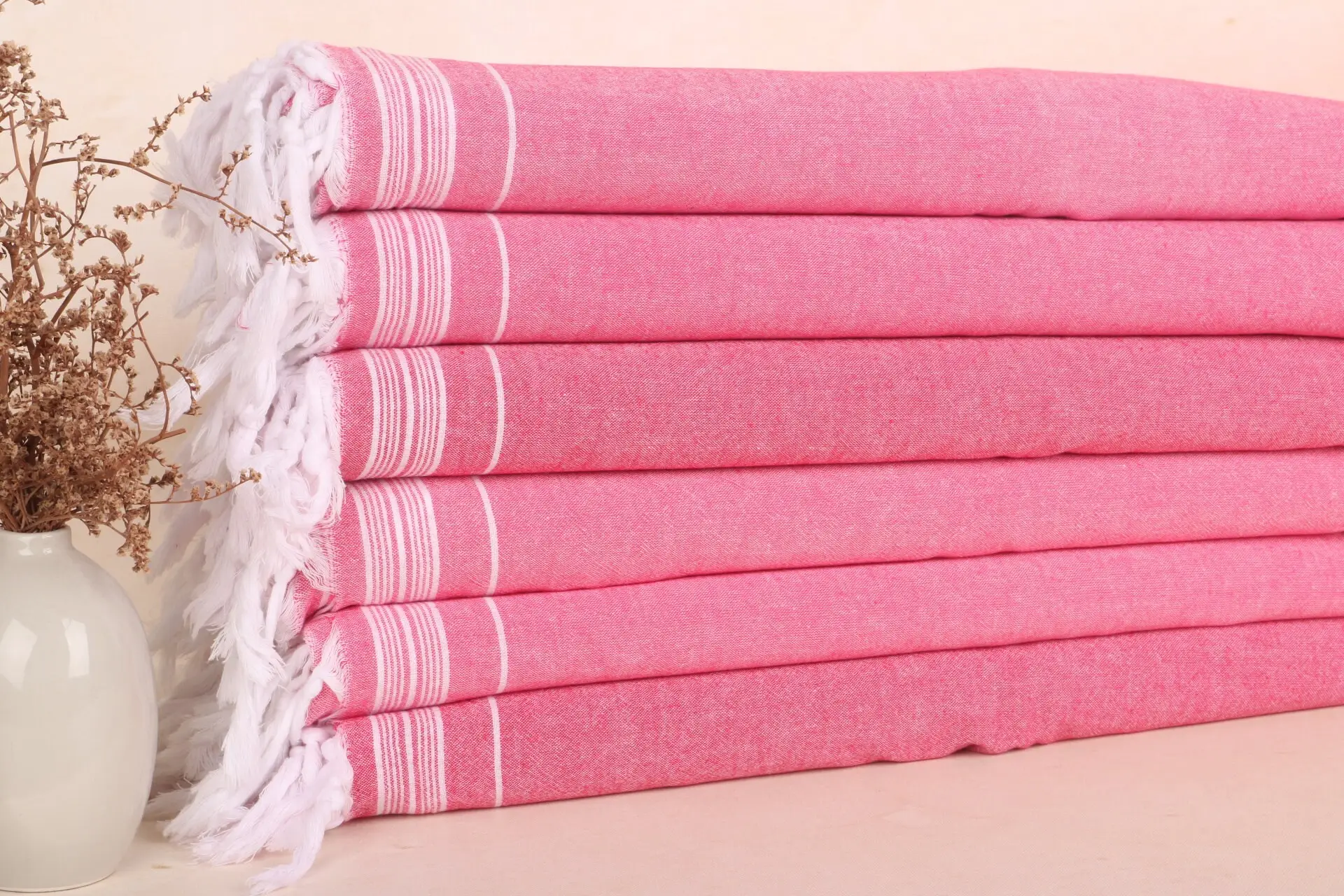 Monogram Blanket Fuchsia Cotton Throw, 56x91 Inches, Organic Recycled - 1