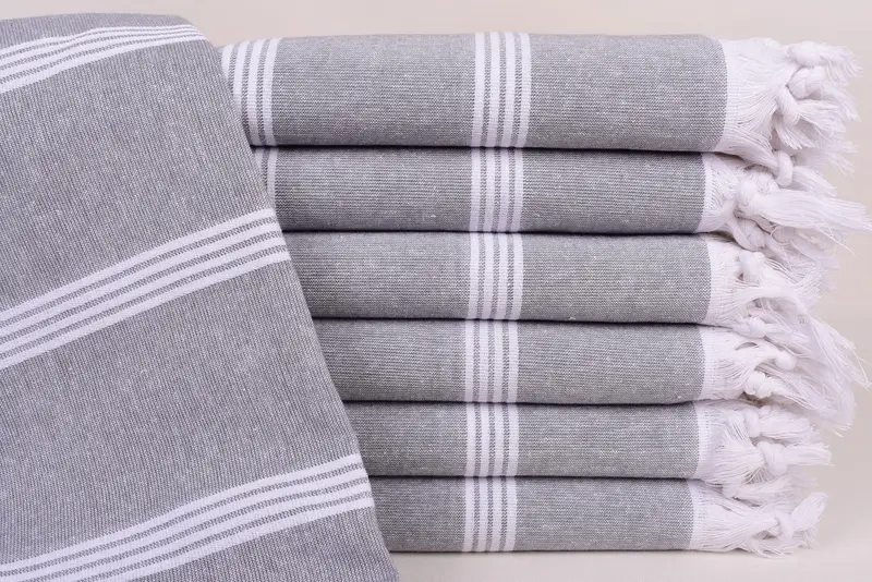 Beach Towel Monogrammed Turkish Organic Cotton Gray Stripes, 73x30 Inches