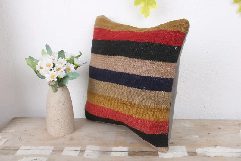 Pillow, 12x12 Blue Pillow Cover, Kilim Rug Pillow Sham, Gift Pillow, Pattern Throw Cushion Case, Vintage Kilim Pillow, Kilim Cushion Sham - 4