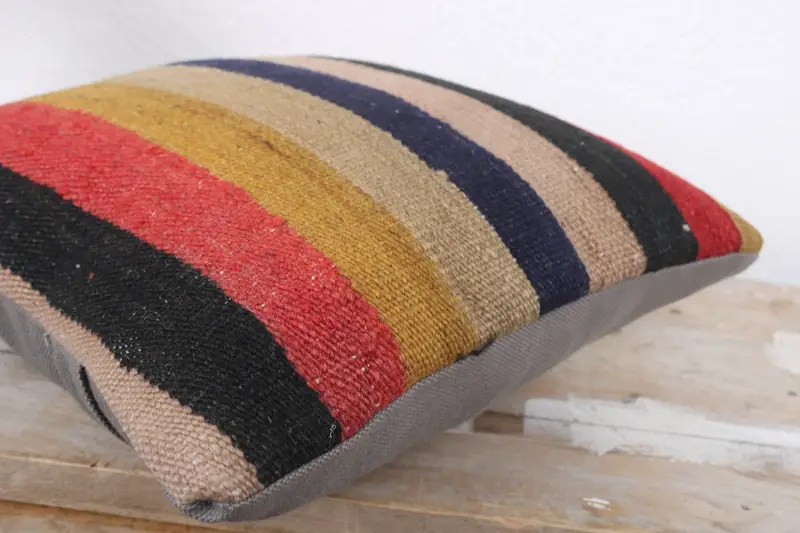 Pillow, 12x12 Blue Pillow Cover, Kilim Rug Pillow Sham, Gift Pillow, Pattern Throw Cushion Case, Vintage Kilim Pillow, Kilim Cushion Sham - 6