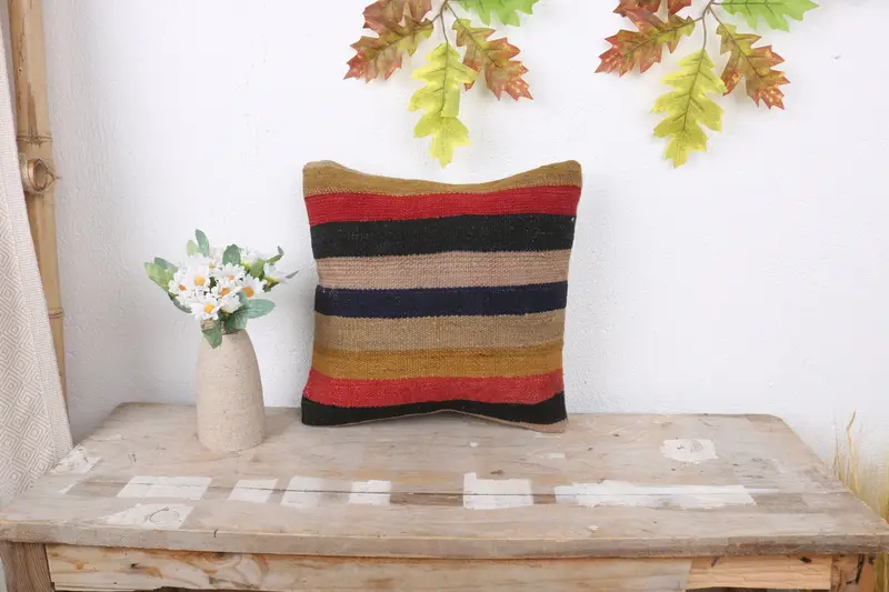 Pillow, 12x12 Blue Pillow Cover, Kilim Rug Pillow Sham, Gift Pillow, Pattern Throw Cushion Case, Vintage Kilim Pillow, Kilim Cushion Sham - 1