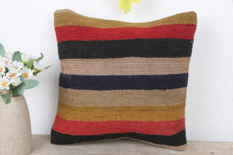 Pillow, 12x12 Blue Pillow Cover, Kilim Rug Pillow Sham, Gift Pillow, Pattern Throw Cushion Case, Vintage Kilim Pillow, Kilim Cushion Sham - 2