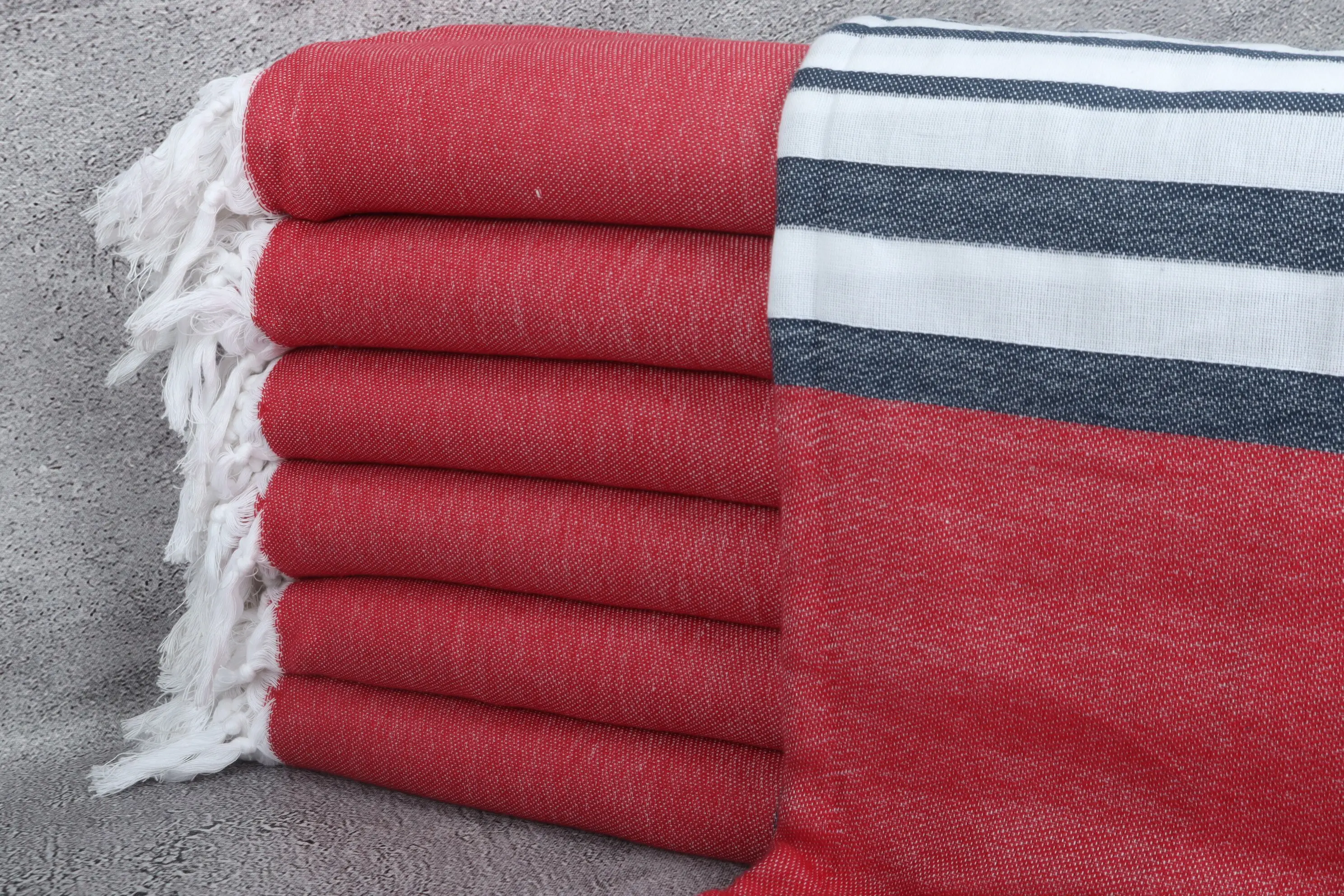 Personalized Turkish Beach Towel Red Cotton, Striped, 40x71 Inches - 1
