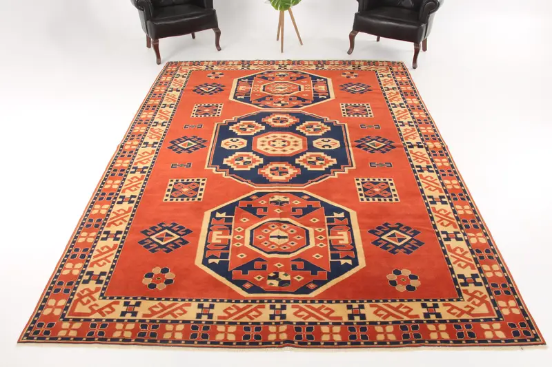 7.6x10.6 ft Türk Halısı, Vintage Büyük Boy Halı, Kırmızı Fas Yün Halısı - 1