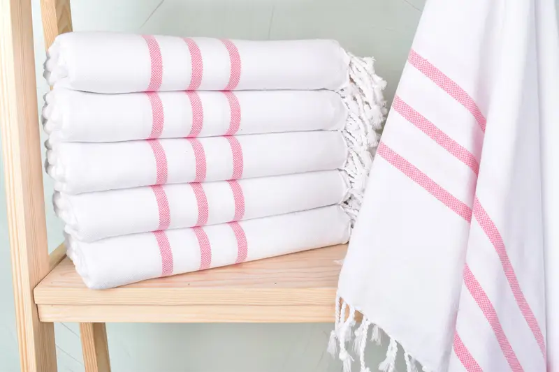 Personalized Pink Striped Beach Towel Turkish Cotton/Linen, 40x71 Inches