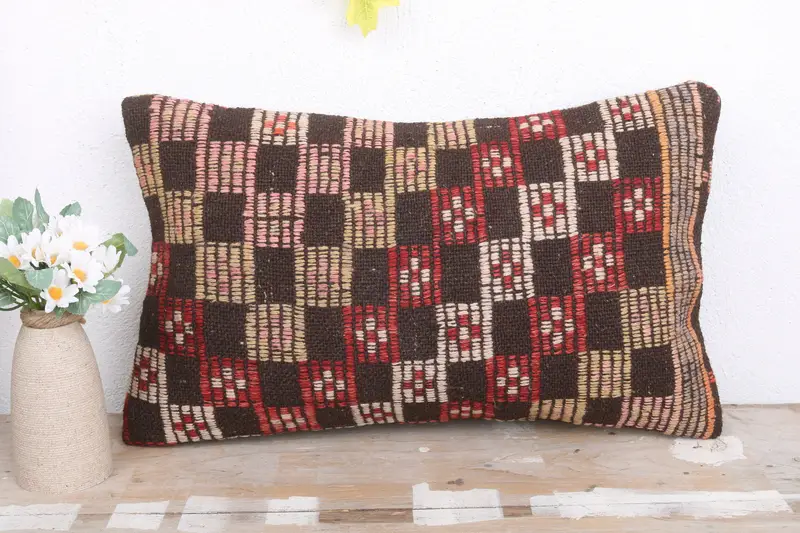 Bed Pillow Cover, Vintage Kilim Pillow, Gift Pillow, 12x20 Brown Cushion Cover, Home Decor Pillow, Lounge Throw Pillow, Cushion Cover - 2