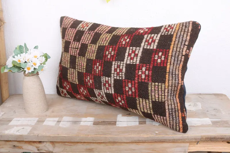Bed Pillow Cover, Vintage Kilim Pillow, Gift Pillow, 12x20 Brown Cushion Cover, Home Decor Pillow, Lounge Throw Pillow, Cushion Cover - 4