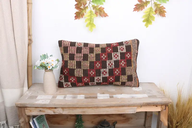 Bed Pillow Cover, Vintage Kilim Pillow, Gift Pillow, 12x20 Brown Cushion Cover, Home Decor Pillow, Lounge Throw Pillow, Cushion Cover - 1