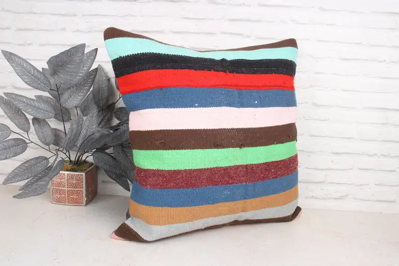 Cushion, Pillow for Sofa, Home Decor Pillow, 24x24 Green Pillow Case, Kilim Cushion Sham, Meditation Pillow Cover, Muted Cushion Case - 3