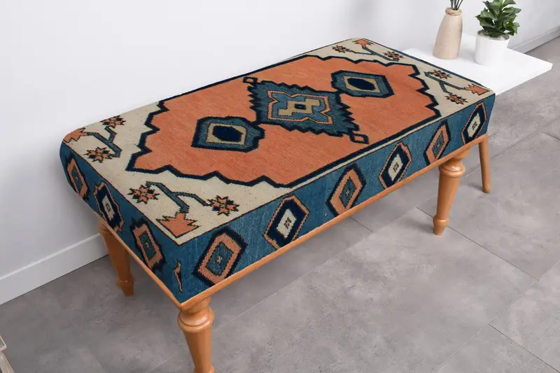 Solid Wood Bench with Wool Fabric, Ottoman Bench with Storage