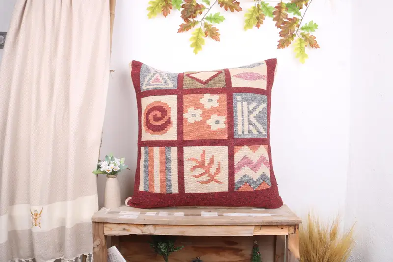 Throw Kilim Pillow, 28x28 Blue Pillow Sham, Pillow Case, Christmas Pillow Sham, Interior Designer Pillow, Turkish Pillow, Hippie Throw Cushion Case - 1