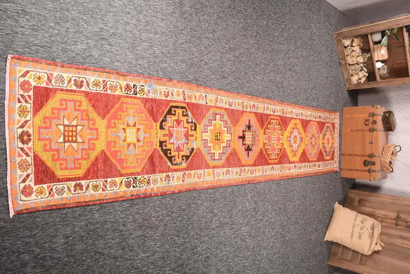 Vintage Turkish Rug 4.2x7.5 ft (128x230 cm), Herki Green Wool Rug - 1