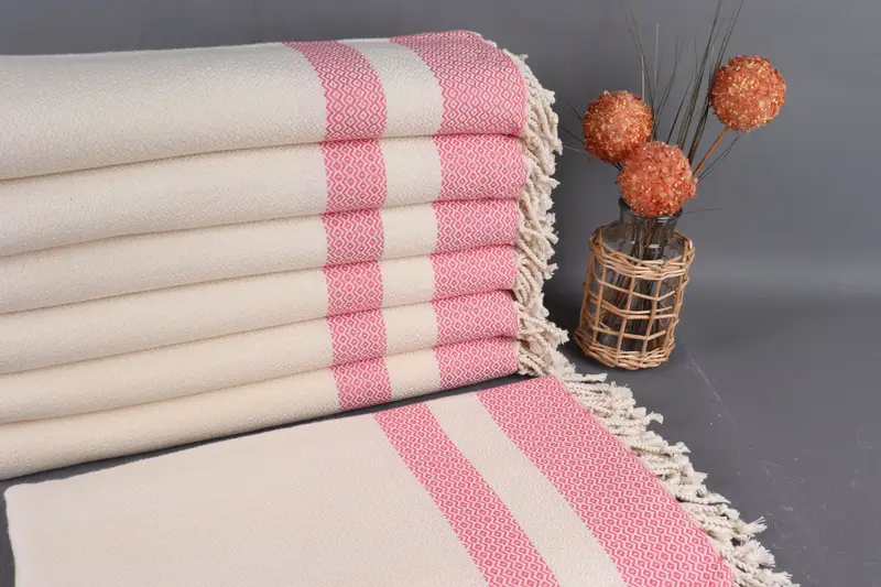 Turkish Beach Towel Organic Cotton Pink Geometric, 40x71 Inches