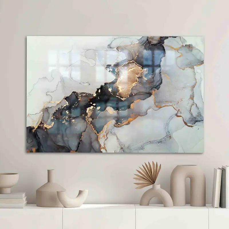 Luxuriöses, mit Goldmarmor bedrucktes Glas: Moderne Eleganz für zeitgenössische Räume