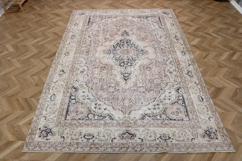 Vintage 6.8x10.1 ft Rug, Large Turkish Rug, Gray Blue Moroccan Wool Rug - 1