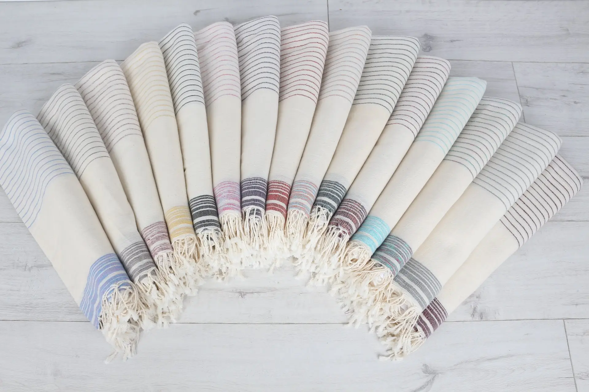 Personalized Turkish Cotton Beach Towel Striped Beige, 36x67 Inches - 1