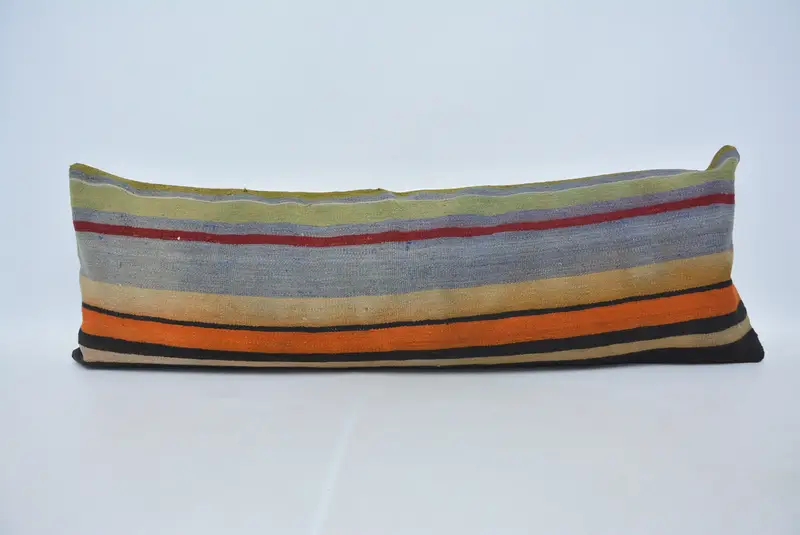 Almohada de tiro azul y naranja a rayas hecha a mano, decoración vintage versátil