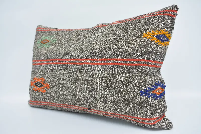 Turkish Pillow, Throw Kilim Pillow, Pillow Cover, Crochet Pattern Pillow, Anatolian Pillow Sham, 16x24 Brown Pillow, Home Decor Pillow - 4