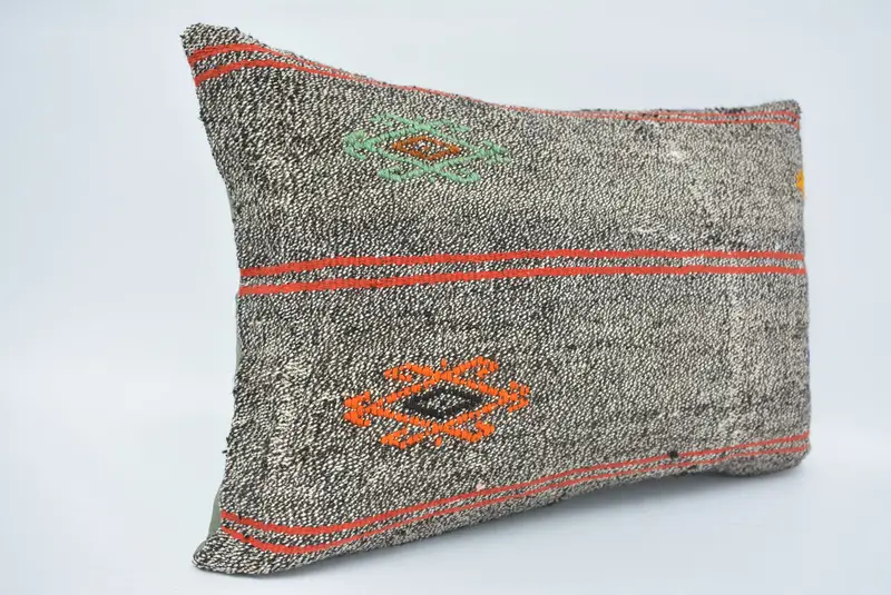 Turkish Pillow, Throw Kilim Pillow, Pillow Cover, Crochet Pattern Pillow, Anatolian Pillow Sham, 16x24 Brown Pillow, Home Decor Pillow - 3