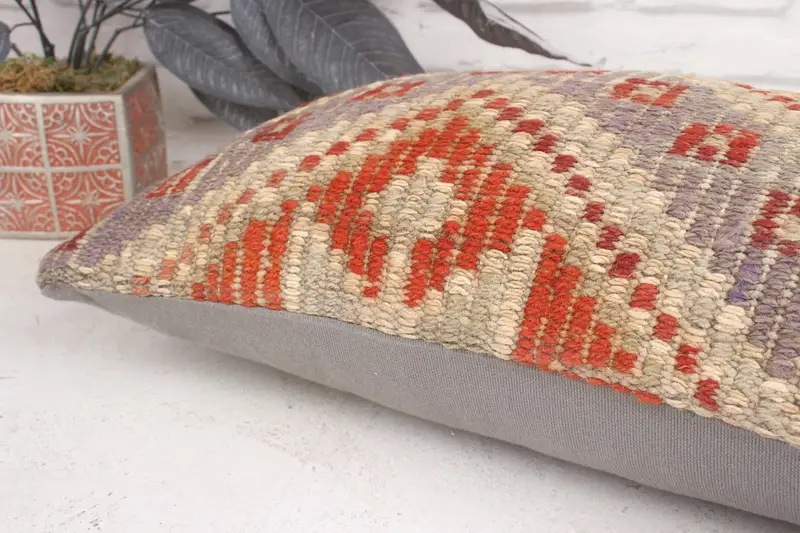Ethnical Kilim Rug Pillow, Couch Pillow Sham, 12x20 Red Cushion Case, Vintage Kilim Throw Pillow, Cushion Cover, Gift Pillow - 7